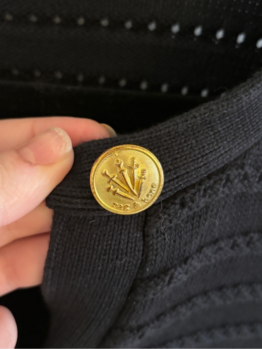 Rag & Bone Marlee Black Knit Cardigan Gold Buttons Organic Cotton L/G - Picture 11 of 14
